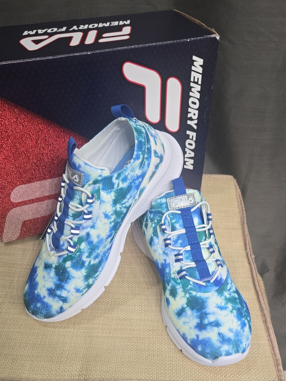 Fila Blue Tie-Dye Slip-On Memory Foam Sneakers